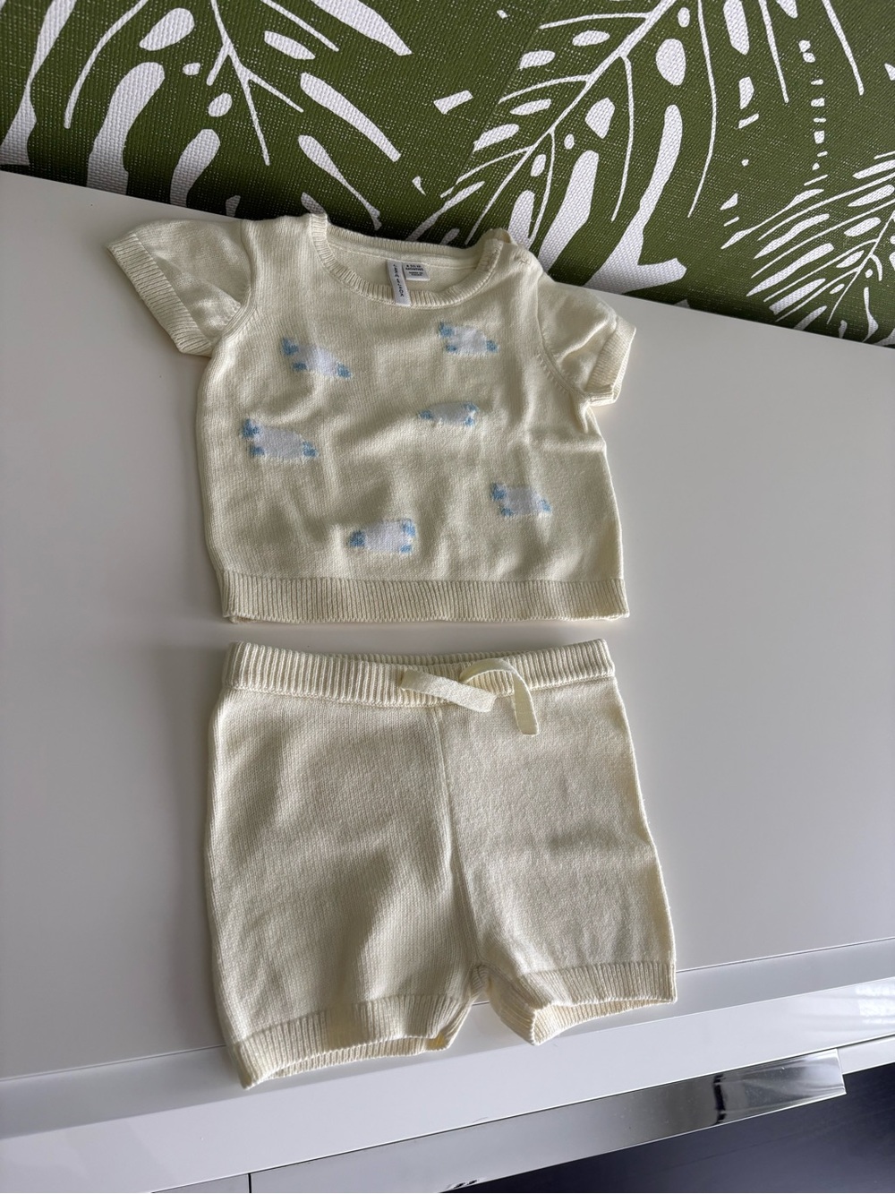 Cream Knit Baby Two-Piece Set with Blue Accent